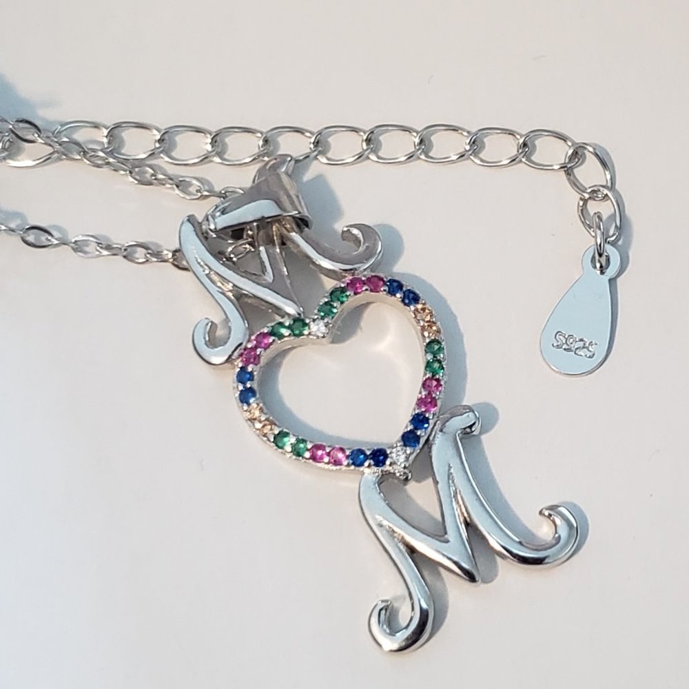 Sterling Silver 925  w/ Swarovski Elements Mom Heart Downward Necklace Gift Box